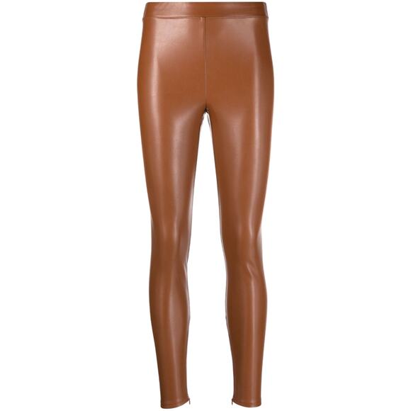 Michael Kors Coated Stretch Leggings Faux Leather Pants Zip Leg Luggage $140 Nwt - Picture 7 of 7